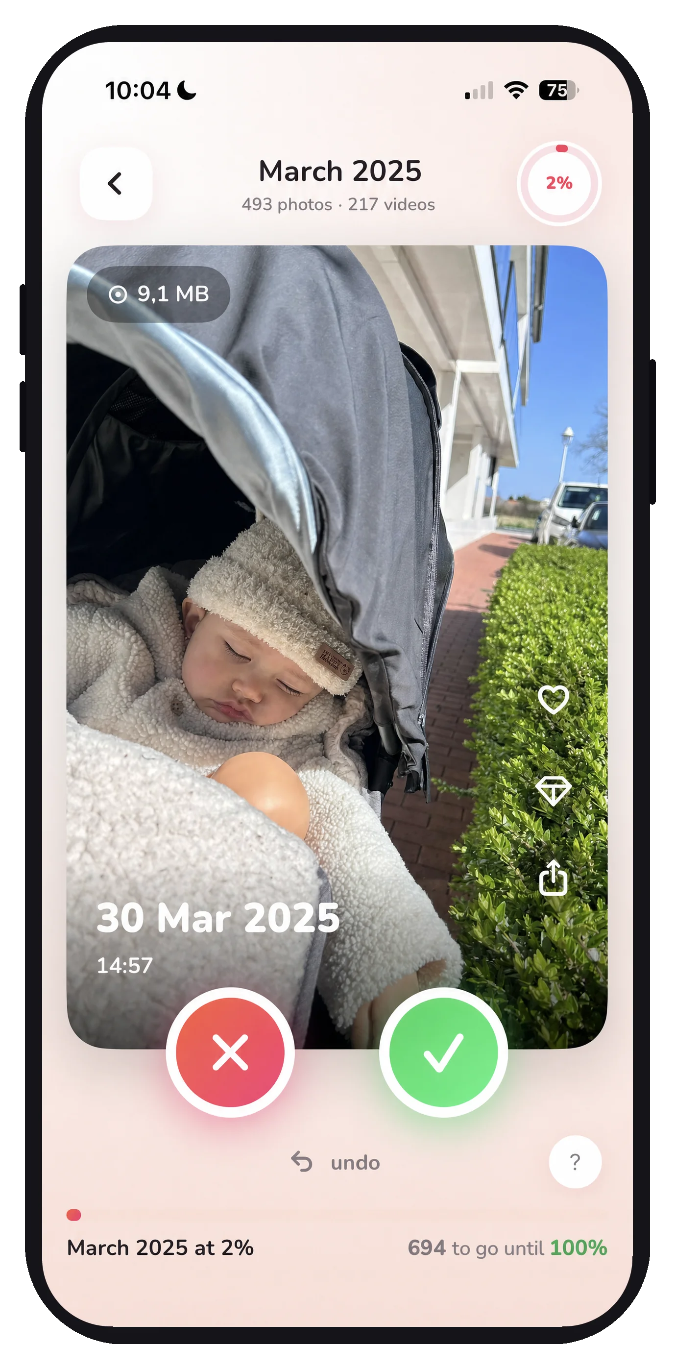 The Huppla swipe screen with a photo from years ago.