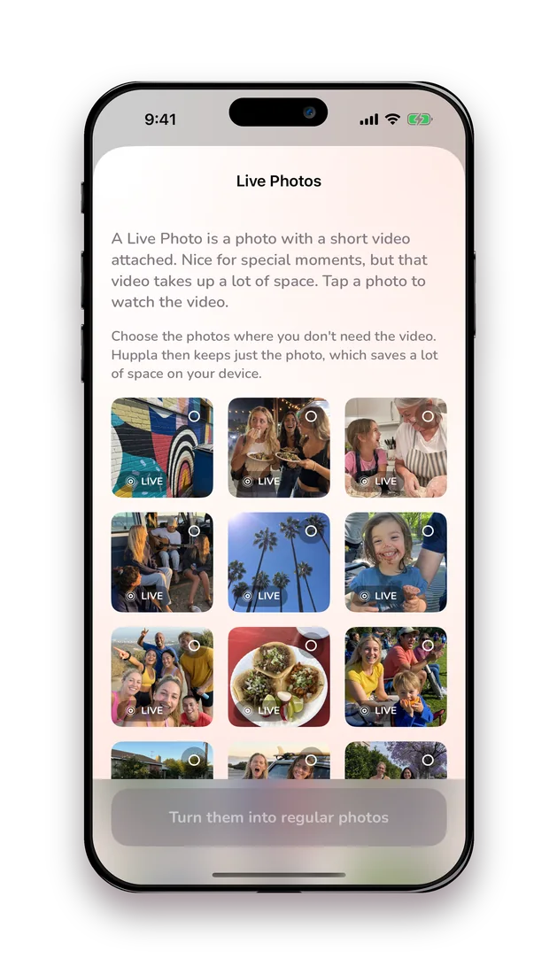 Live Photos grid in Huppla