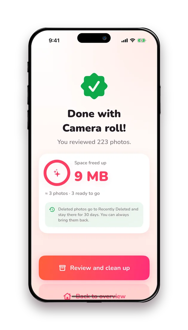 Huppla session finished screen with a green check mark
