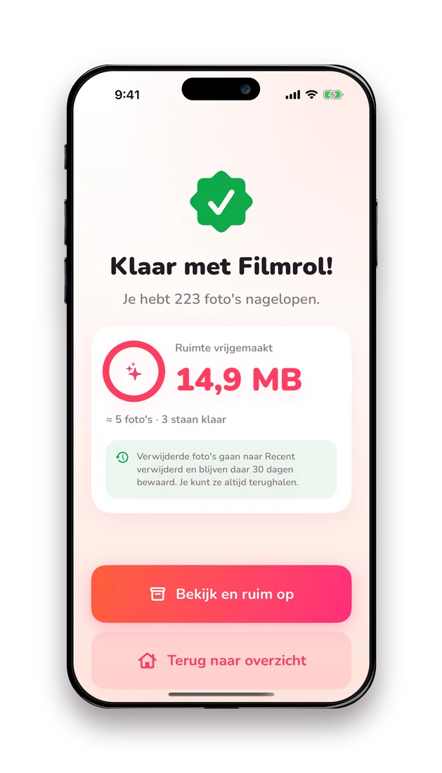 Sessie-afrondscherm van Huppla met een groen vinkje