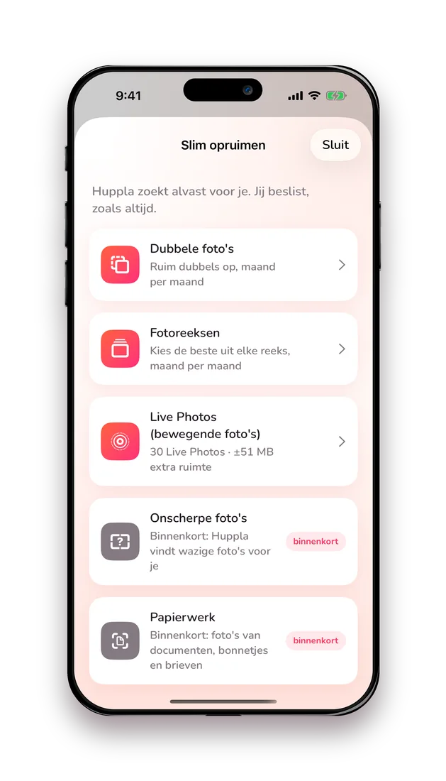 Slim opruimen-scherm van Huppla